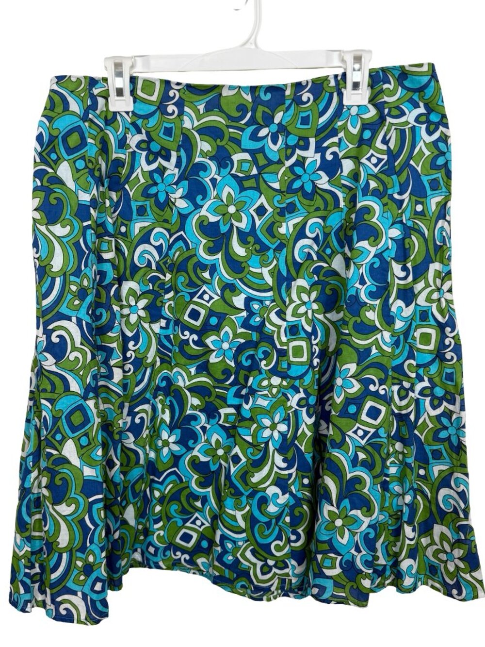 George Cotton A Line Skirt Size 12 Blue Green Floral Retro Colorful Full
